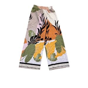 Sweet Rain Tropical Leaf Print Wide Leg Boho Vacation Baech Pants Womens Size M